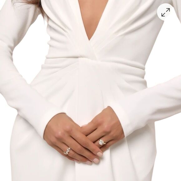 Lulus Stunning Romance Maxi Dress Womens L White L/S Mermaid Wedding Gown V-Neck - Picture 8 of 11